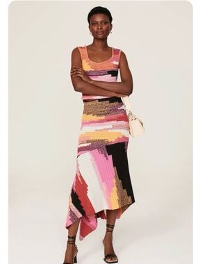 A.L.C. Multicolor Knit Tank & Midi Skirt Set - Pink, Black, Yellow, Brown